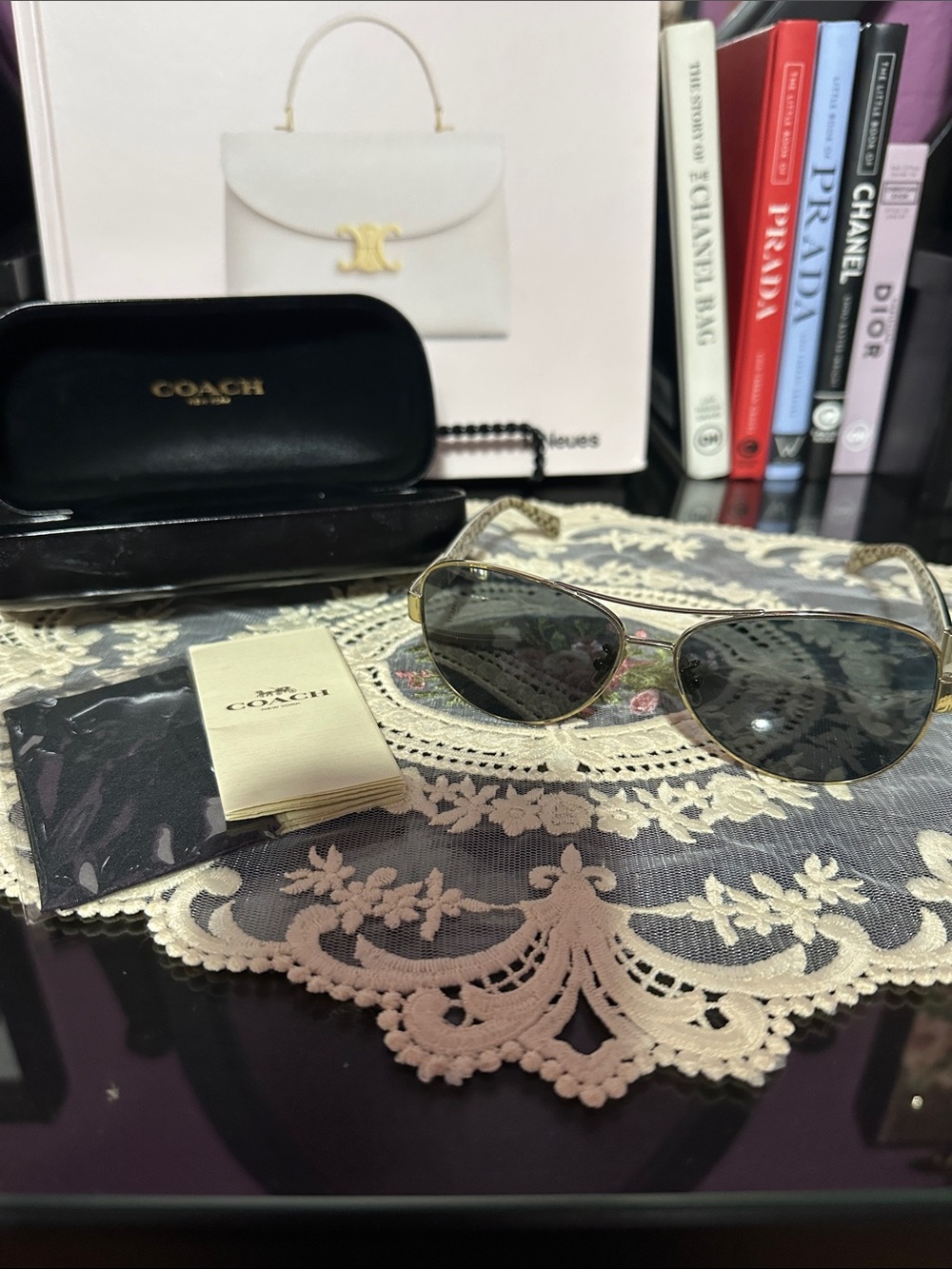 Coach Women's Gold Aviator Sunglasses with Black Lenses HC7059